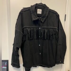 Zara New (no tags) fringe rhinestone denim jacket. Size XL